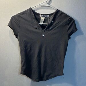 Elegant Charcoal Embellished Crop Top